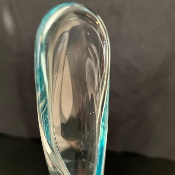 Viking Clear Aqua Frosted Swung Vase Cabbage Leaf Base 13,5" tall - Picture 2 of 4